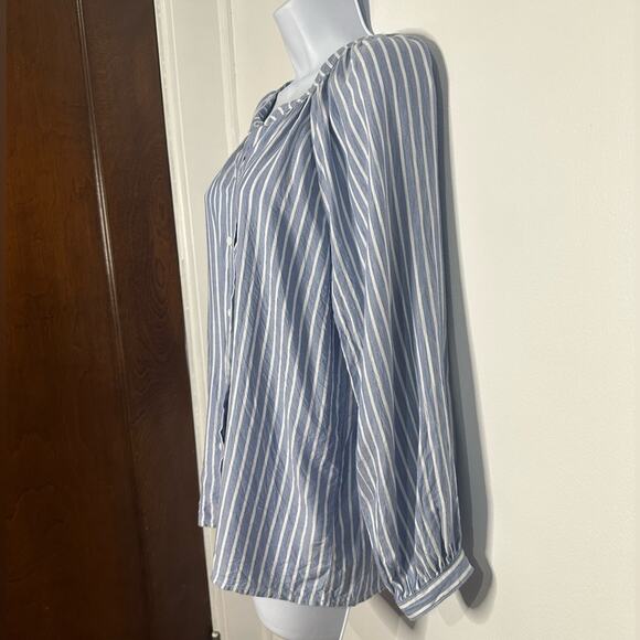 BeachLunchLounge Button Down Blouse, Blue Stripes, Small, Beach, Summer, Casual - Picture 5 of 11